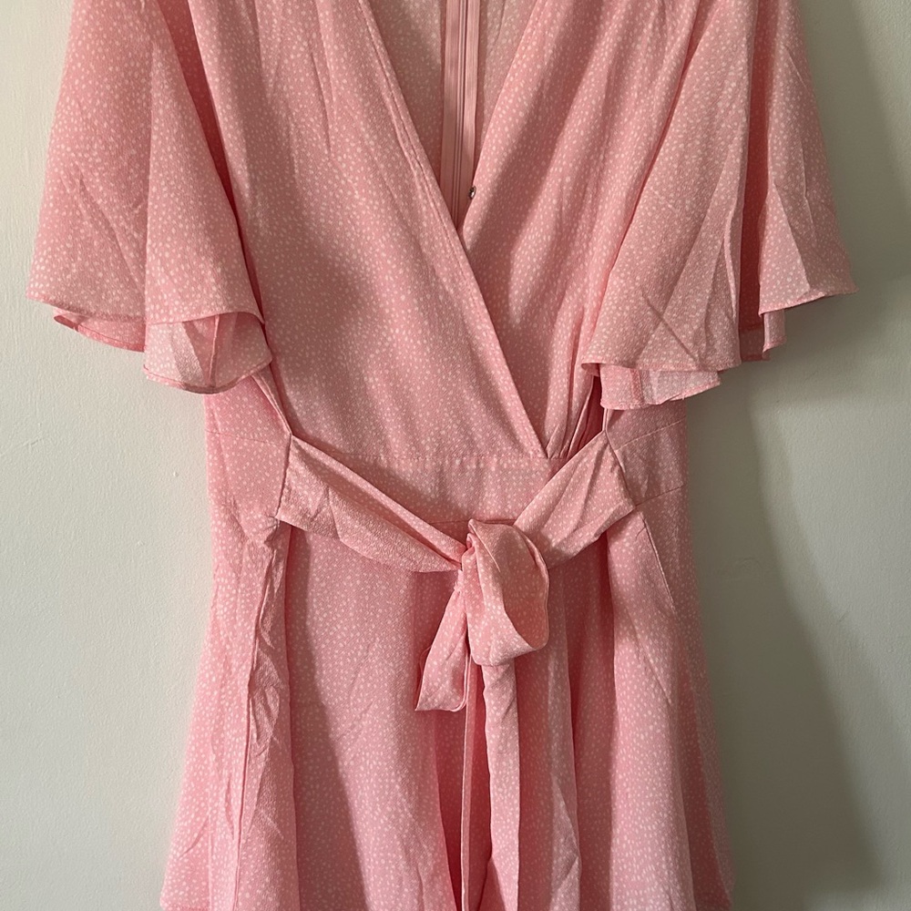 Womens Romper - VNeck - Short Baggy Sleeve - Waist Tie - Double Layer Ruffle Hem